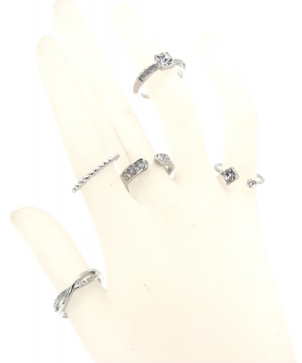 5Pcs  Rhinestone Ring Set  RZ300124 SILVERCL